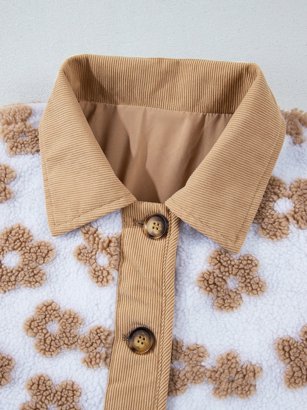 Flower Pattern Button Up Fleece Jacket - Picture 7 of 14
